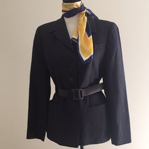 Elements Escada Navy Wool Linen Trouser Suit Sz 10 Vintage Excellent Condition